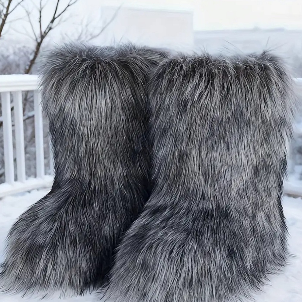 & Other Stories Gray Faux Fur Ankle Boots